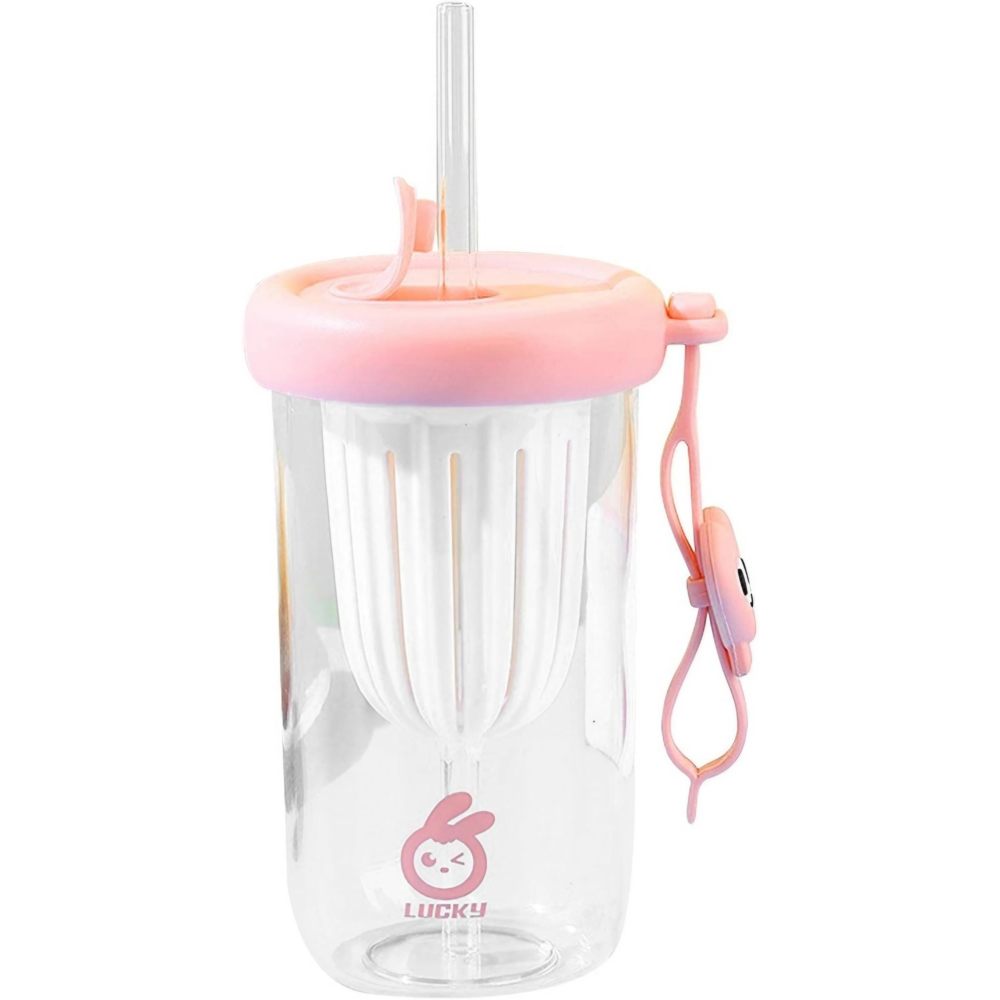 Pahare, Sticle si Cani - Pahar din silicon, cu capac si pai, pentru copii, , anti-cadere, compartiment pentru fructe/ceai/gheata, rezistent la temperaturi inalte, 500ml, Roz, 14.5x8.8x20 cm