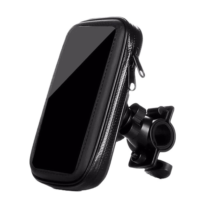 Suport husa telefon mobil pentru bicicleta si motocicleta, rezistent apa si socuri, touchscreen, 360 rotativ, negru, marime L ≤ 5.5 inch [9]