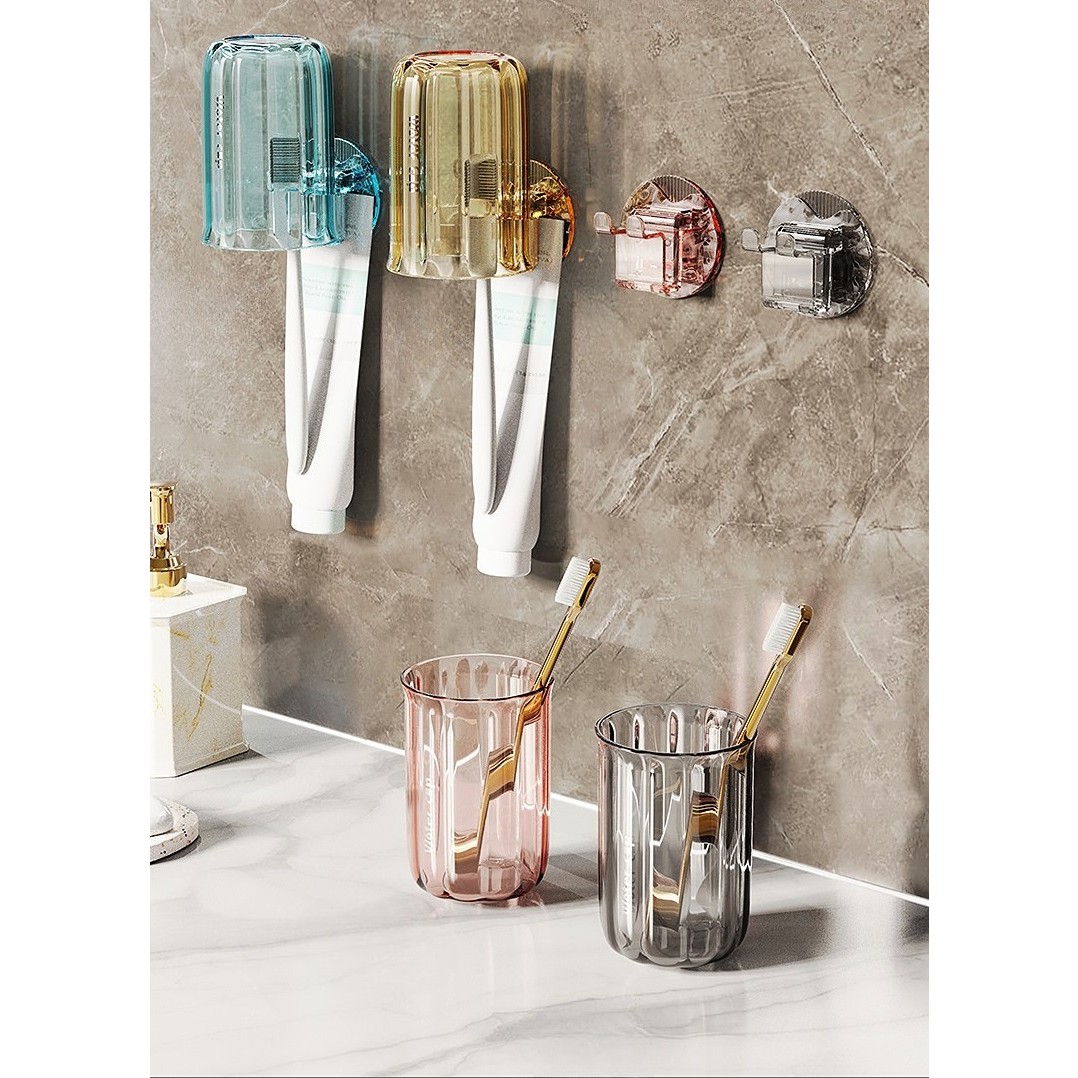 Suport Multifunctional 2 in 1, Pahar si Suport pentru Periuta de Dinti, , Plastic, Dimensiune: 10.4 x 7.3 x 7.3 cm, Roz [8]