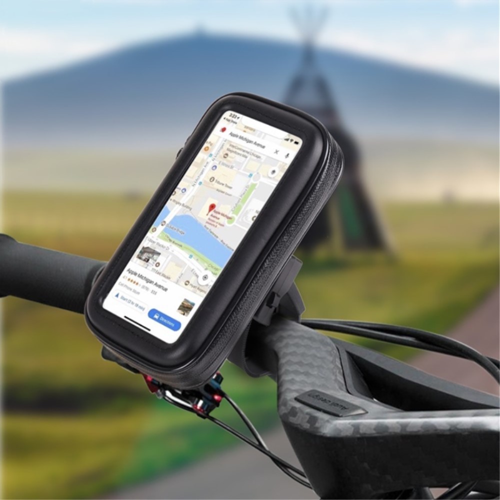 Suport husa telefon mobil pentru bicicleta si motocicleta, rezistent apa si socuri, touchscreen, 360 rotativ, negru, marime L ≤ 5.5 inch [5]