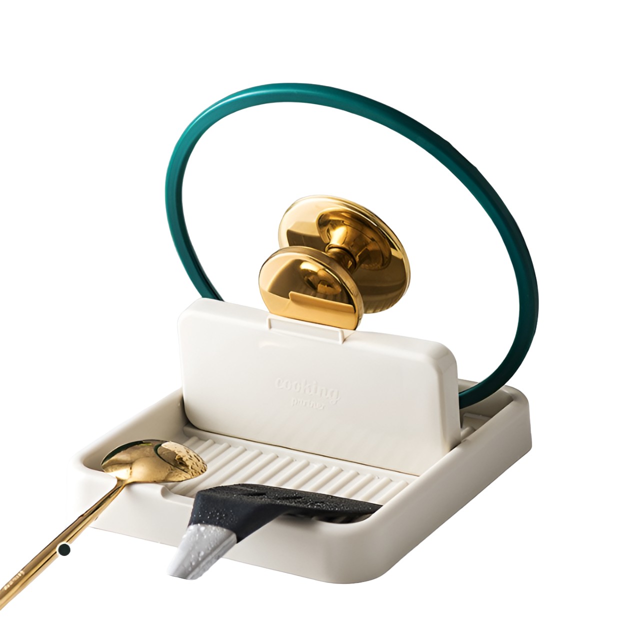 Accesorii Bucătărie - Suport Pliabil, , pentru Capace, Linguri, Multifunctional, Plasare pe Blatul de Bucatarie, 18.9x16.2x2.6 cm, Crem