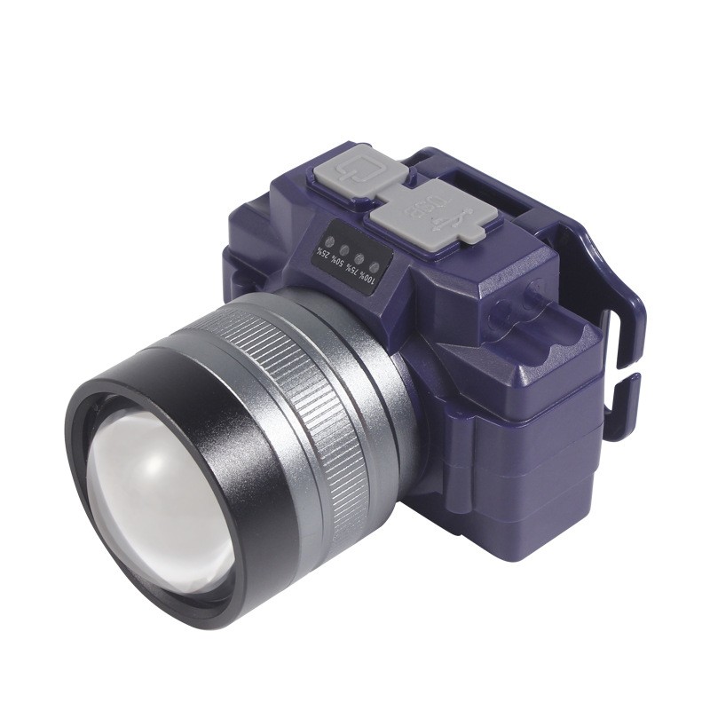 ✨TOATE PRODUSELE✨ - Lanterna LED de Montat pe Cap, , cu Raza Lunga de Zoom, Far Telescopic, Reglabil, Rezistent la Apa, pentru Pescuit in Aer Liber, Camping, Lumina Puternica, Lanterna, 7.5x5x7 cm, Albastru