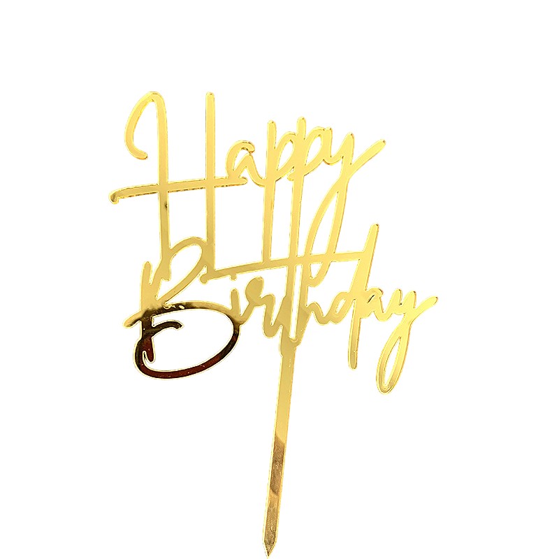 ✨TOATE PRODUSELE✨ - Decoratiune Topper pentru Tort, , Model Happy Birthday, Tematica Aniversare, Auriu, 10 cm