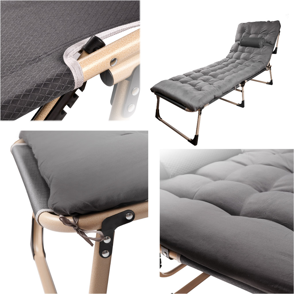 Sezlong pliabil cu 4 trepte, reglaj spatar, otel si material Oxford, 193x66x23 cm, gri [4]