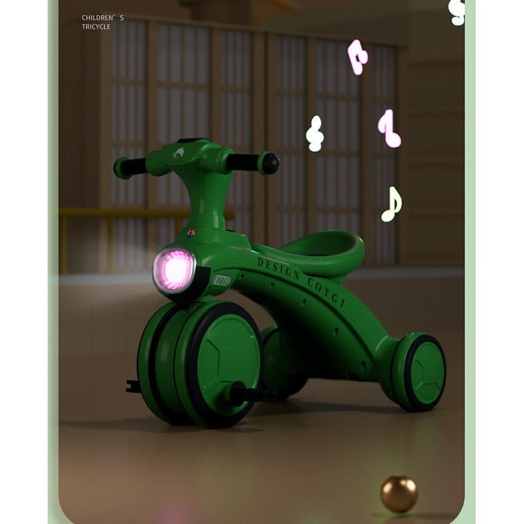 Tricicleta pentru copii , pedalare, impingere, lumini si sunete, pedale antiderapante, material dur, cos depozitare, varsta peste 18 luni, 80x40x52 cm, verde [3]