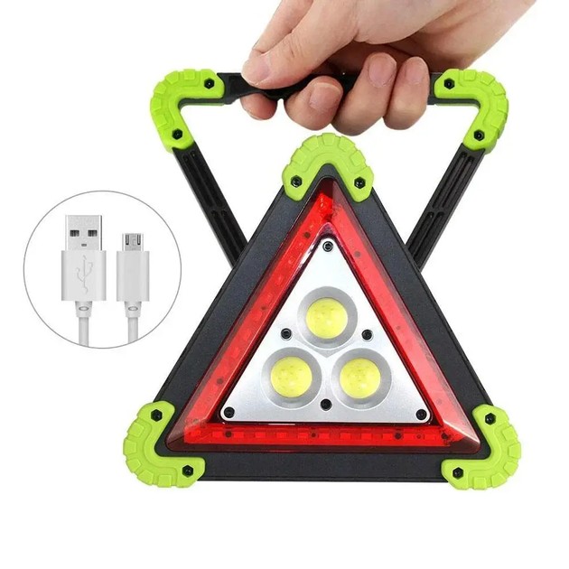 Triunghi Multifunctional de Avertizare, , Lanterna LED, Impermeabil IP65, 800 lm, 2 x AA, Functie Incarcare Telefon, USB si Micro USB, COB, Verde [3]