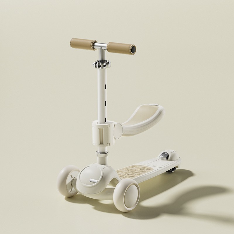 Trotineta Tip Carucior pentru Copii 7in1, , Pliabila, Ghidon Reglabil, Parti Detasabile, Lumini LED, Muzica, Suport pentru picioare, Alb [6]