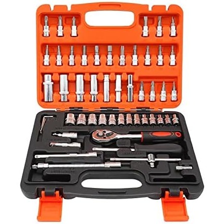 ✨TOATE PRODUSELE✨ - Trusa Chei Tubulare, Set 53 de Piese, , Surubelnita, Clichet, Tubulare, Imbus, Prelungitor, 27 x 20 x 5.5 cm, 1.5 kg, Cutie Rosu