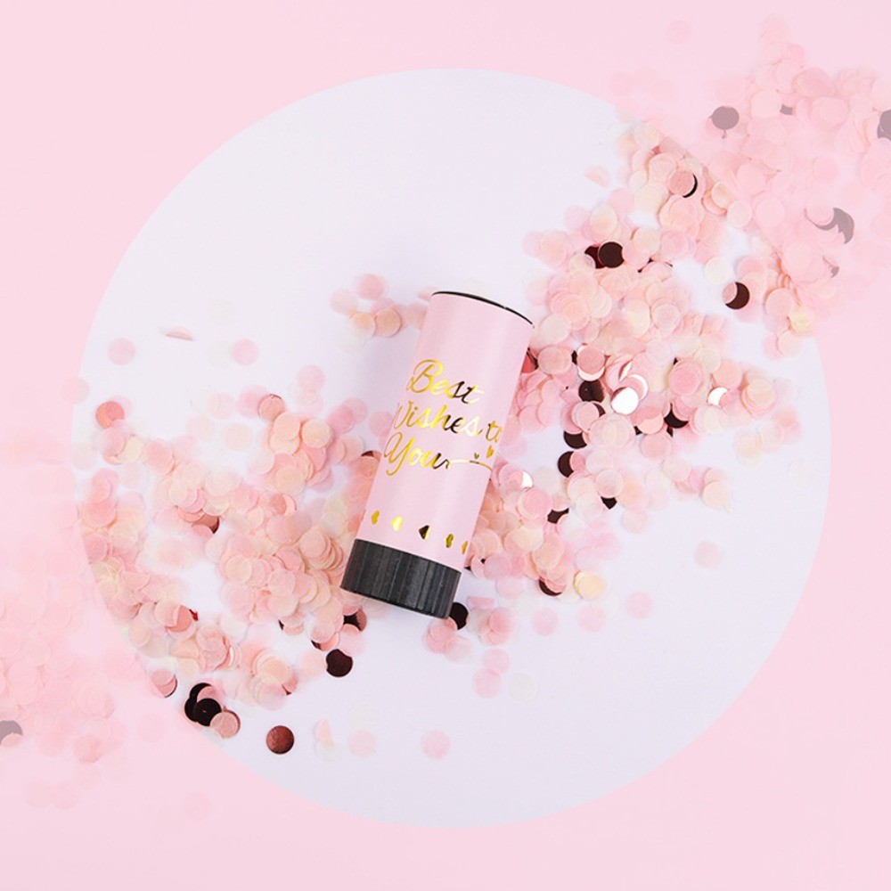 Tun de Confetti, , Best Wishes 11 x 4 cm, Model Buline din Hartie si Folie, Roz [3]