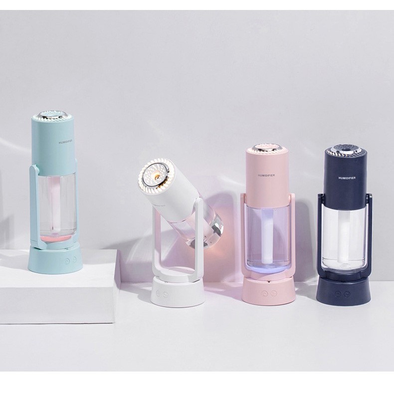 Umidificator si Purificator aer ultrasonic portabil, rezervor 200ml, cu ioni negativi, LED 7 culori, rotatie 360 grade, Roz [2]