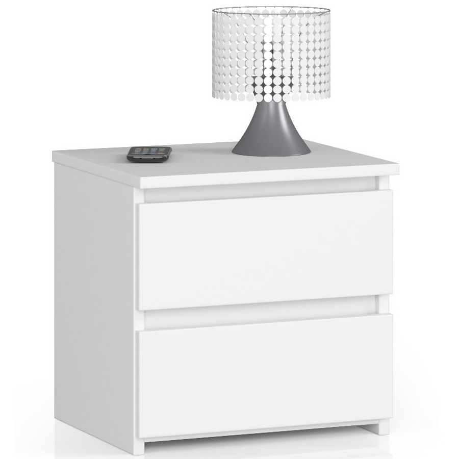AKORD Mobilier - Noptiera cu 2 sertare, din PAL laminat, 40x35x40 cm, alb mat