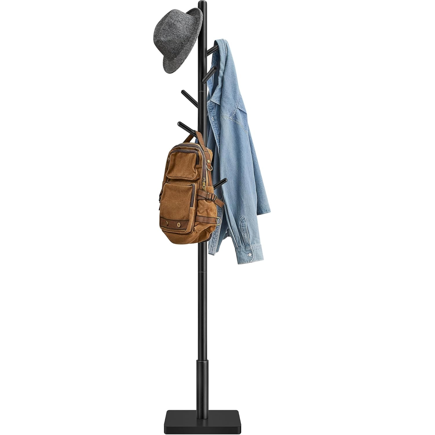 Cuiere - VASAGLE Cuier pentru haine, din lemn masiv, tip pom, cu 8 carlige, baza patrata, 175cm, negru