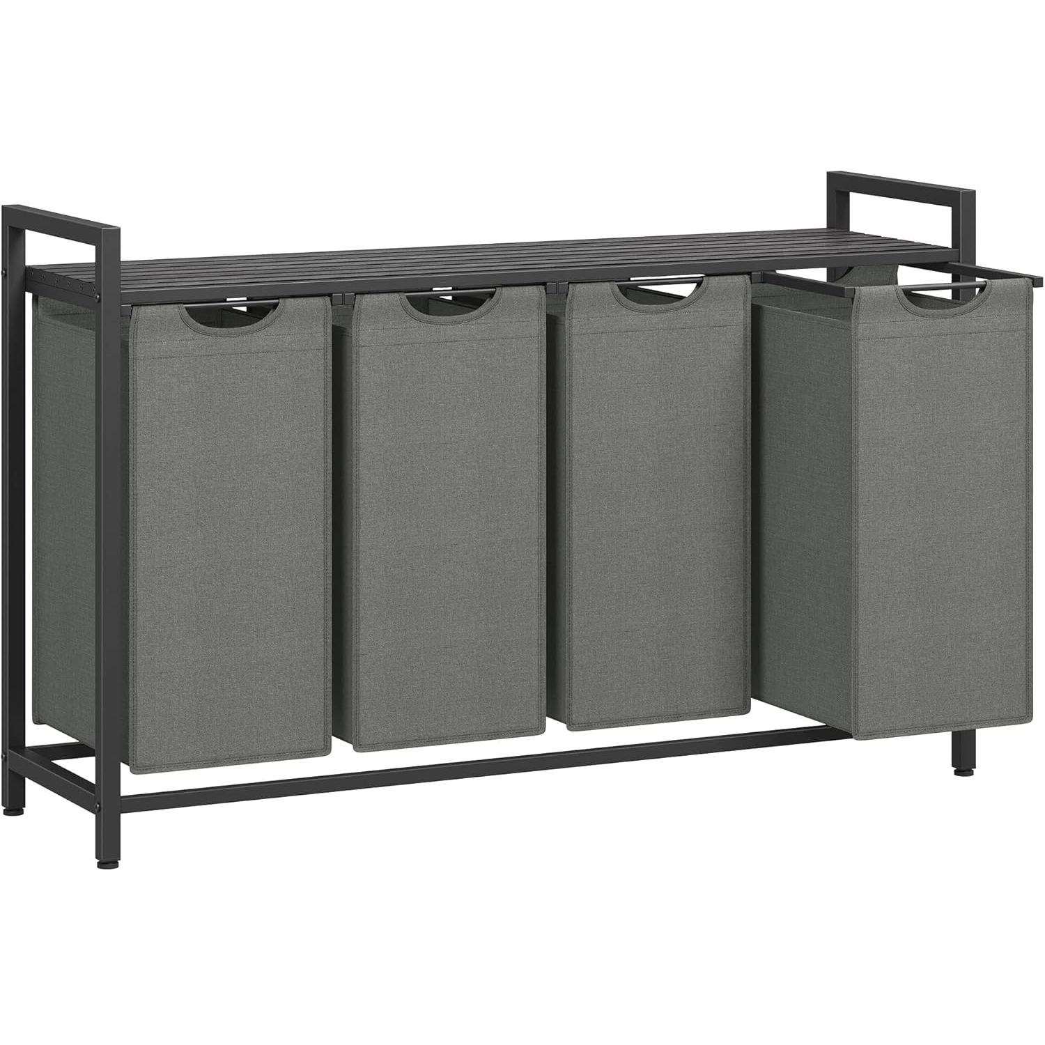 Cosuri de rufe - VASAGLE Cos rufe 4x40L, saci detasabili, raft superior si cadru metalic, 116x33x72 cm, negru si gri