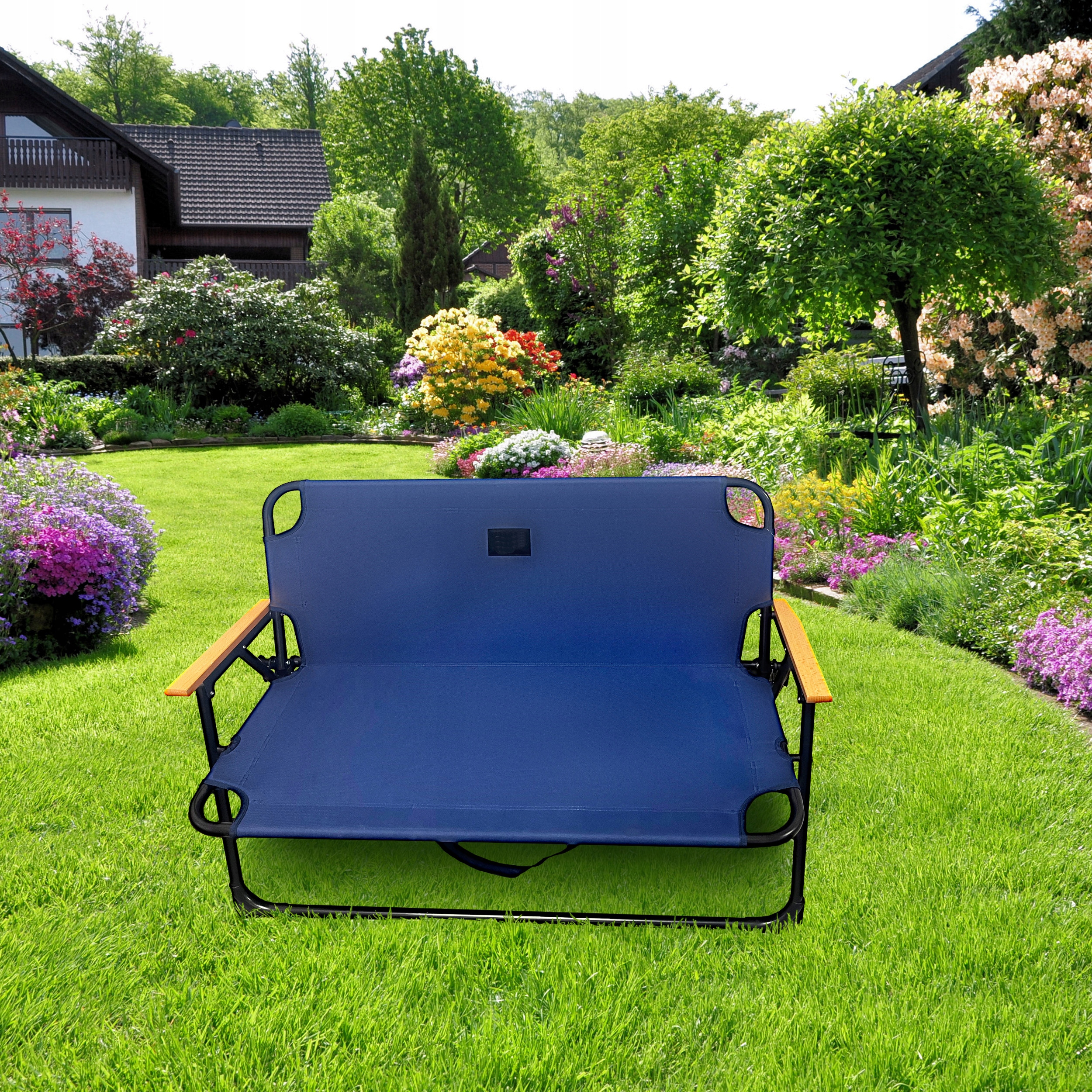 Bancuta pliabila dubla pentru terasa si gradina, structura metalica, 109x64x67 cm, albastru [4]