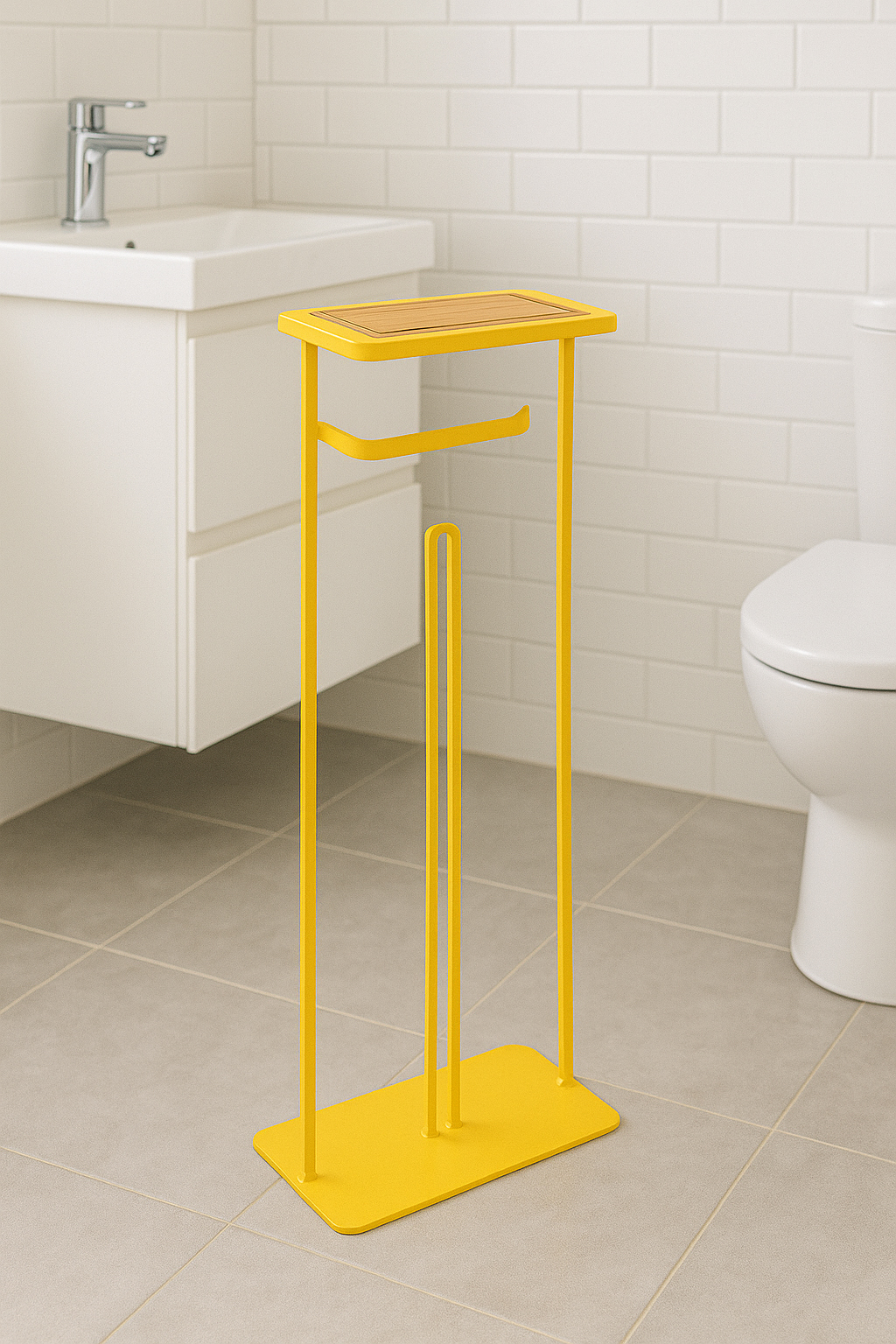 Suport hartie igienica 5Five cu raft depozitare, otel, 18x12x59 cm, galben [4]