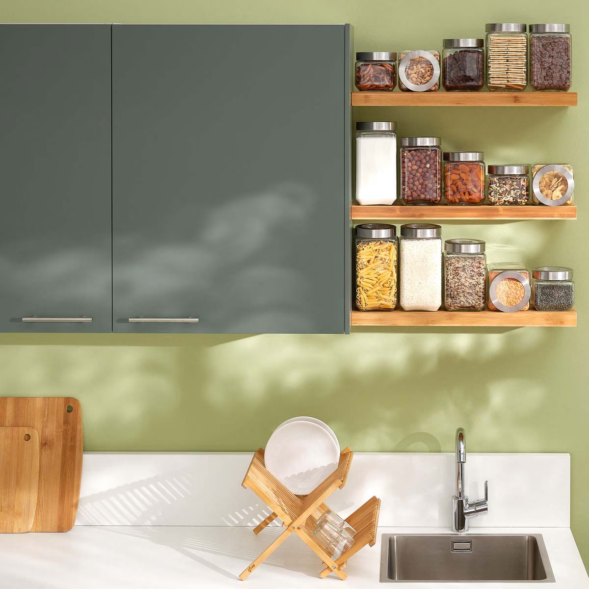 Suport vase pliabil 5Five Bambou, 42x35x25 cm, 2 niveluri, bambus natural, bej [2]