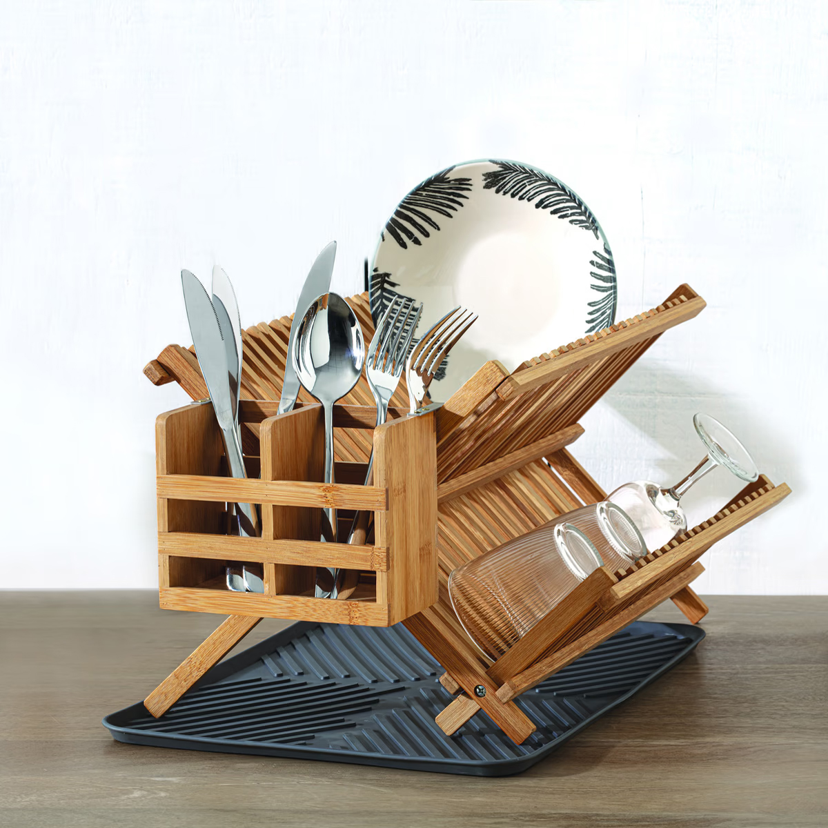 Suport vase pliabil 5Five Bambou, 42x35x25 cm, 2 niveluri, bambus natural, bej [3]