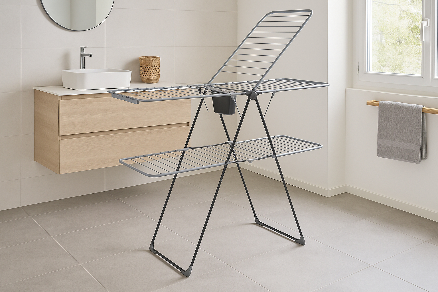 Suport rufe pliabil Atmosphera Mojave cu aripi, otel, 125x60x160 cm, gri [6]