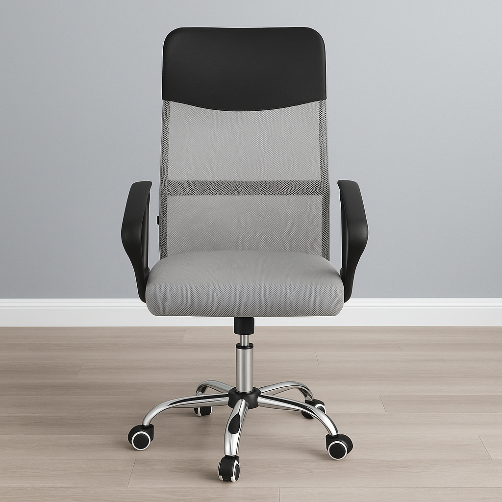 Scaun de birou ergonomic cu reglaj pe inaltime, material tip mesh si ecopiele, 58x60x117 cm, gri [10]