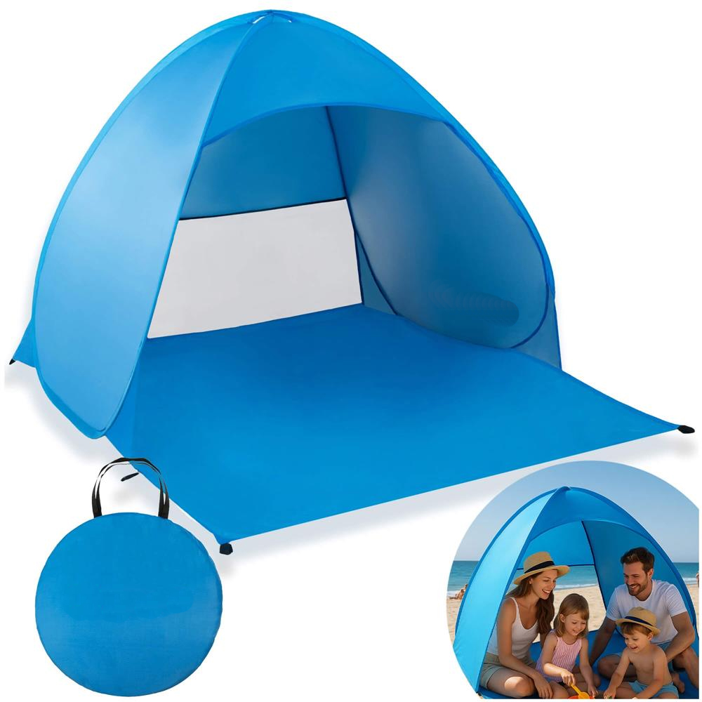 Cort plaja autoexpansibil POP-UP cu plasa ventilatie si protectie UV, 160x140x115 cm, albastru [21]