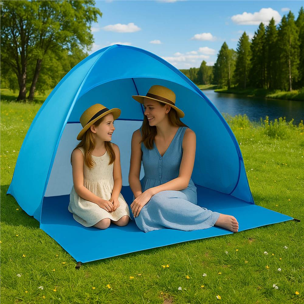 Cort plaja autoexpansibil POP-UP cu plasa ventilatie si protectie UV, 160x140x115 cm, albastru [23]