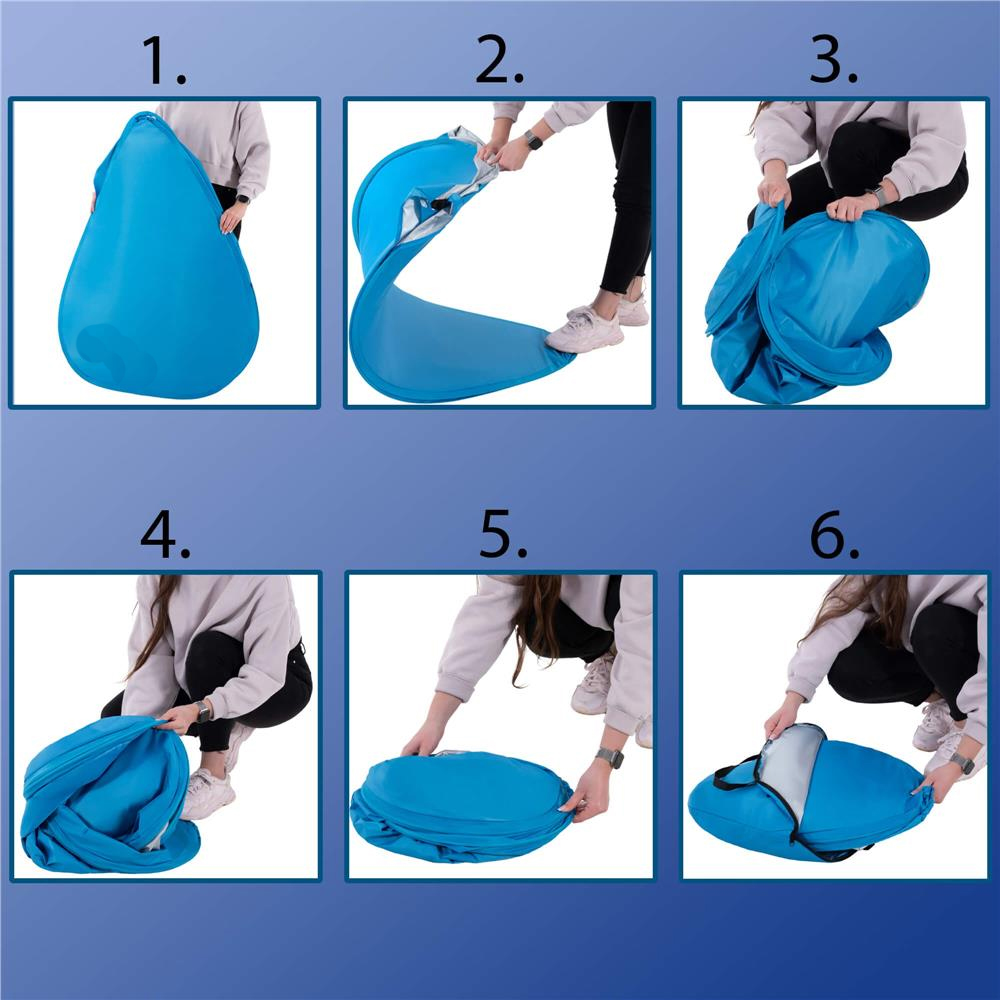 Cort plaja autoexpansibil POP-UP cu plasa ventilatie si protectie UV, 160x140x115 cm, albastru [24]