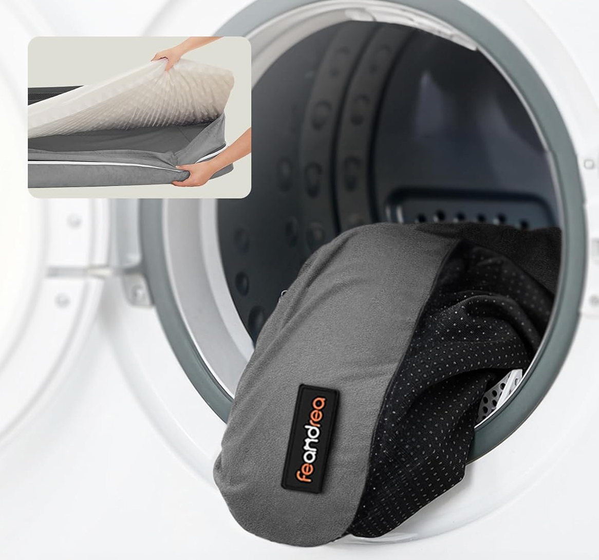 FEANDREA Pat ortopedic pentru caini, cu margini inaltate si husa detasabila, 120x85x20 cm, gri deschis [4]