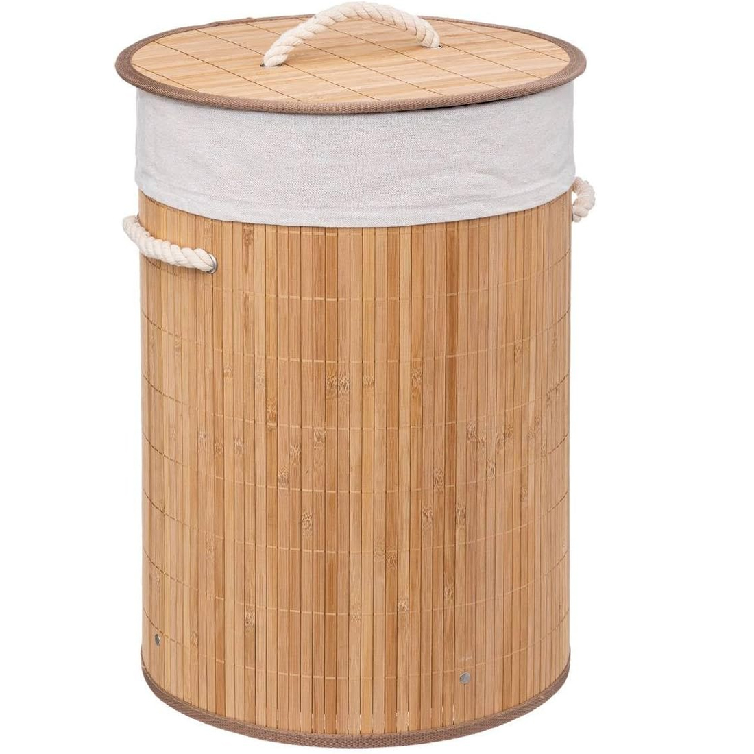 Cosuri de rufe - Cos rufe rotund 5Five Bambou cu capac, bambus, 48 litri, 35x50 cm, natur