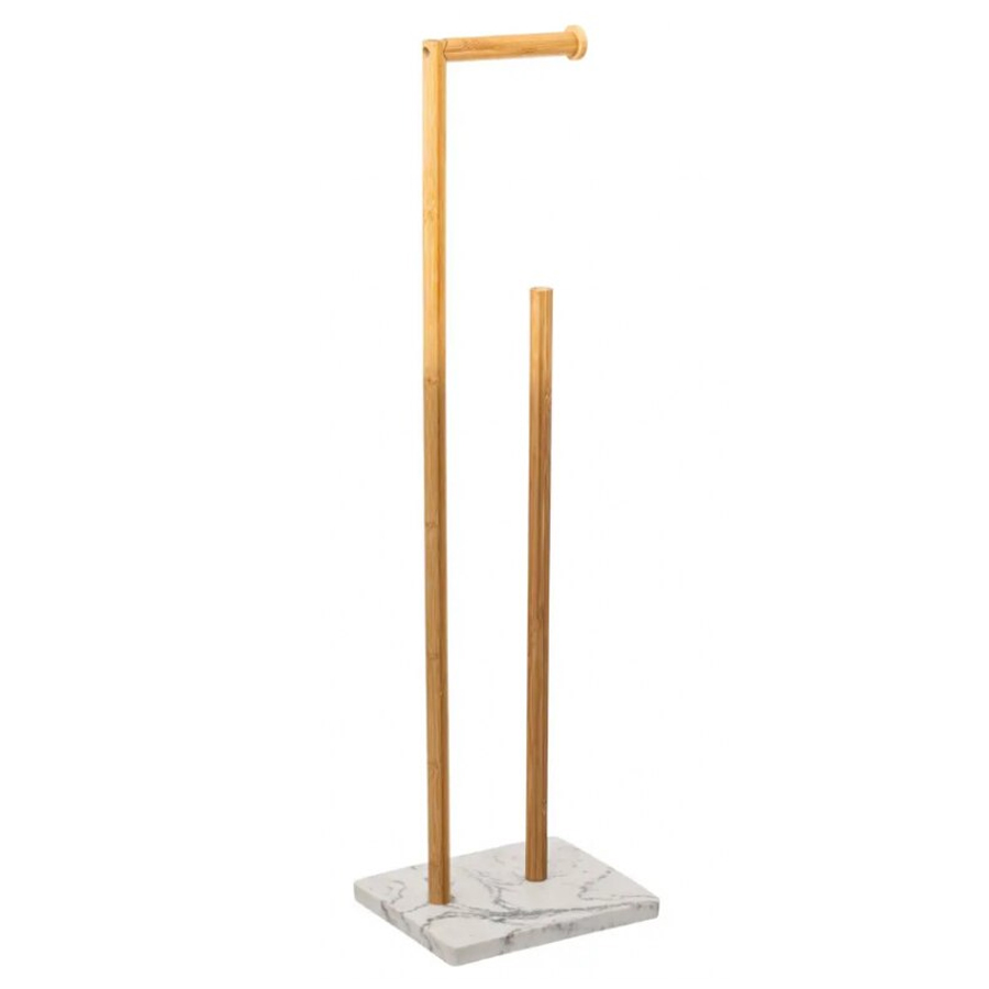 Standuri si suporturi hartie - Suport hartie igienica 5Five Lea cu spatiu depozitare, bambus, 22x18x78 cm, alb si maro