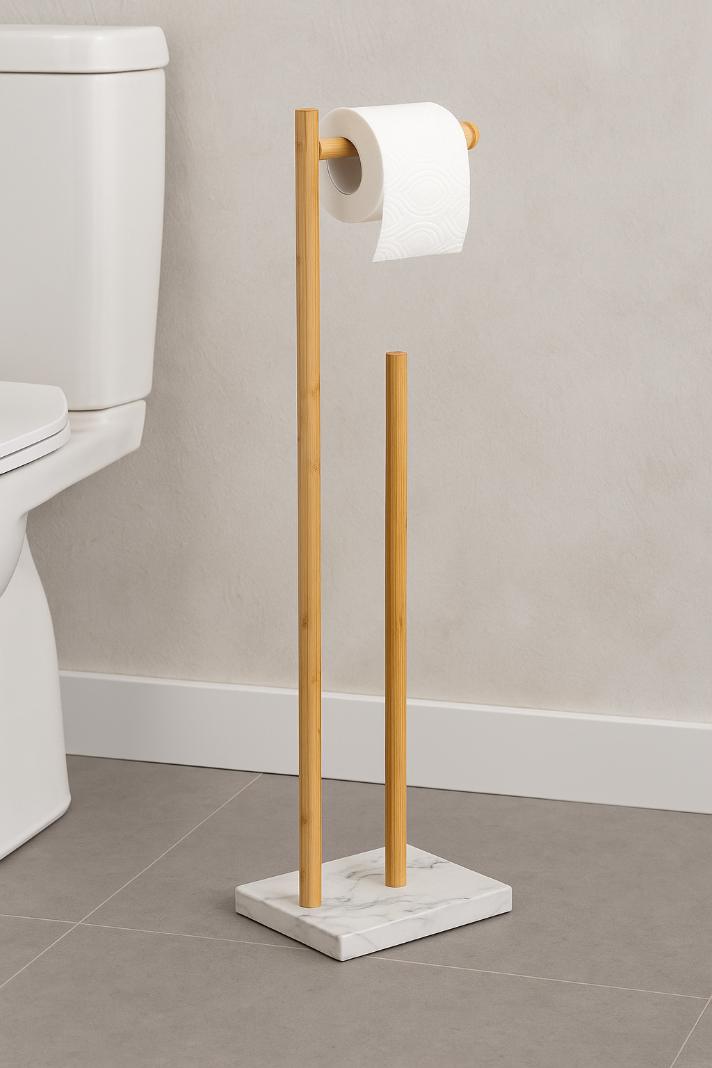 Suport hartie igienica 5Five Lea cu spatiu depozitare, bambus, 22x18x78 cm, alb si maro [2]