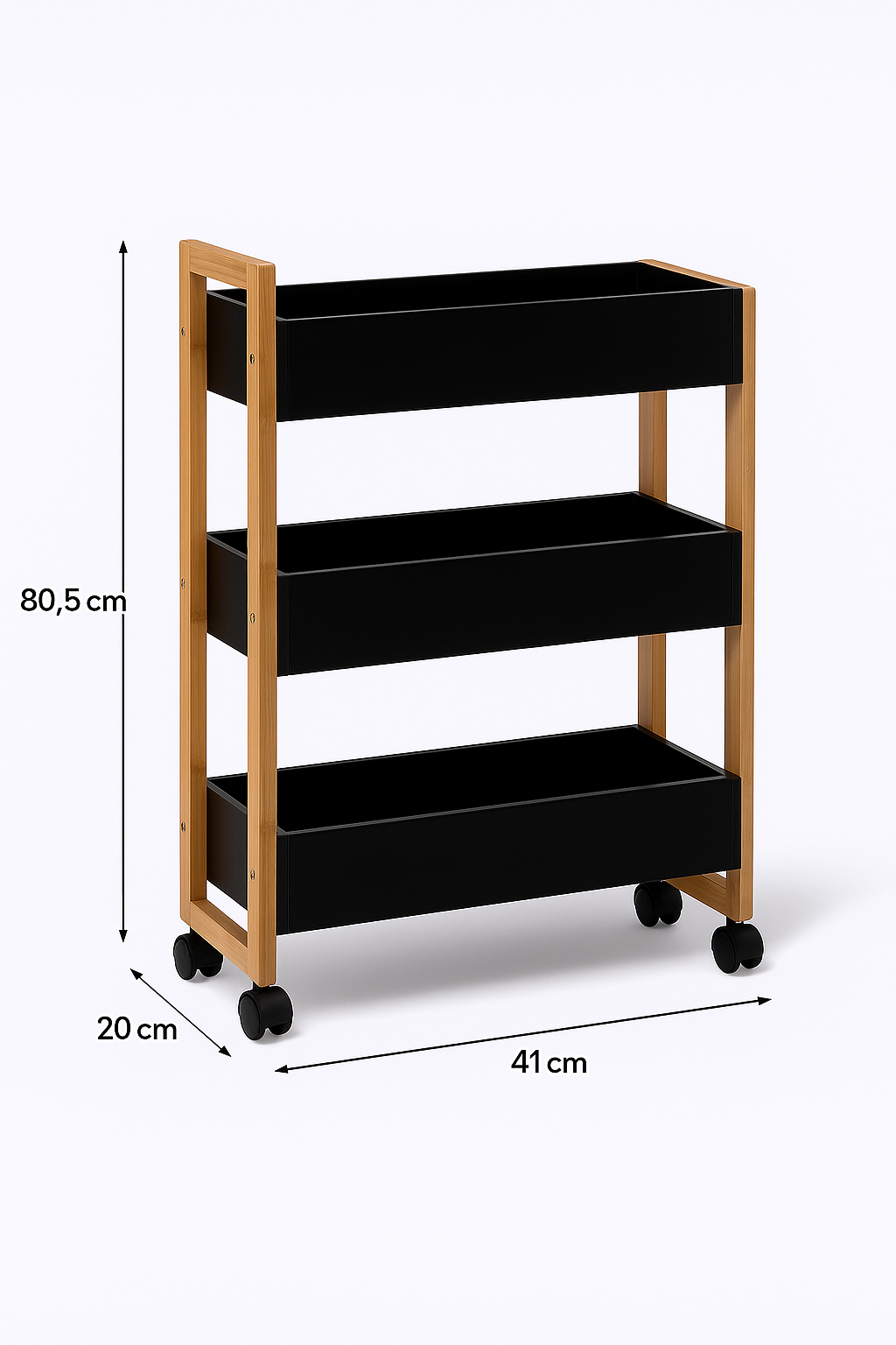 Etajera cu roti Atmosphera Natureo cu 3 niveluri, bambus si MDF, 41x20x81 cm, negru [6]