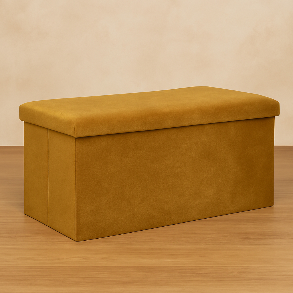 Taburet pliabil Atmosphera Lilou cu spatiu depozitare 80L, 76x38x38 cm, galben mustar [7]