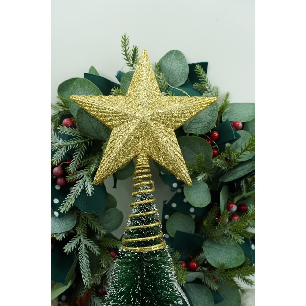 Varf decorativ de brad, Auriu, in forma de Stea, cu design in relief, din Plastic/Metal, 15.5 cm x 20.5 cm, Interior/Exterior,  [7]