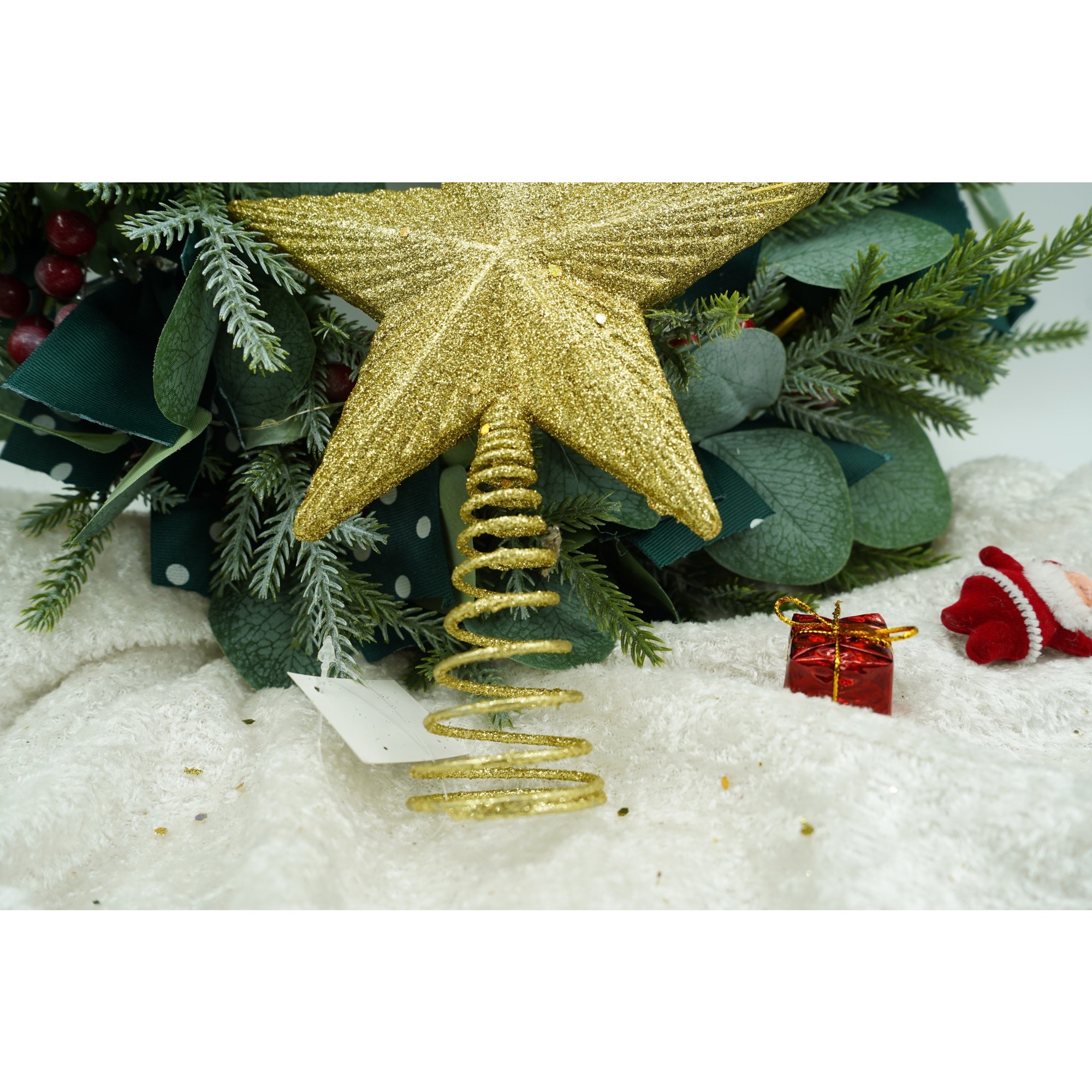 Varf decorativ de brad, Auriu, in forma de Stea, cu design in relief, din Plastic/Metal, 15.5 cm x 20.5 cm, Interior/Exterior,  [4]