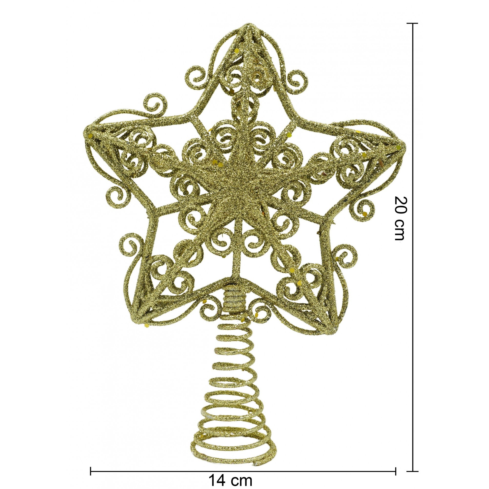 Varf decorativ de brad, Auriu, in forma de Stea, design forjat, din Plastic/Metal, 14.5 cm x 20 cm, Interior/Exterior,  [5]