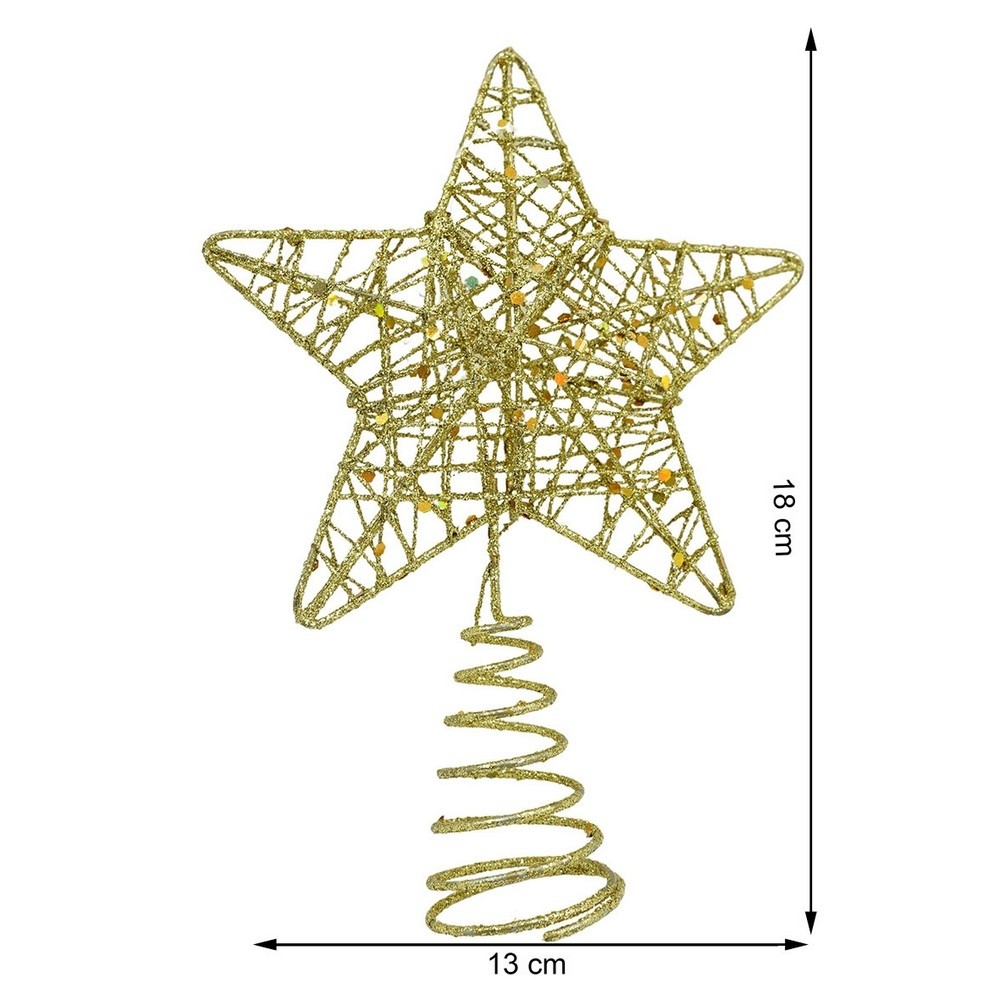 Varf decorativ de brad, Auriu, in forma de Stea, design cu paiete, din Plastic/Metal, 13 cm x 18 cm, diametru 4 cm, Interior/Exterior,  [11]