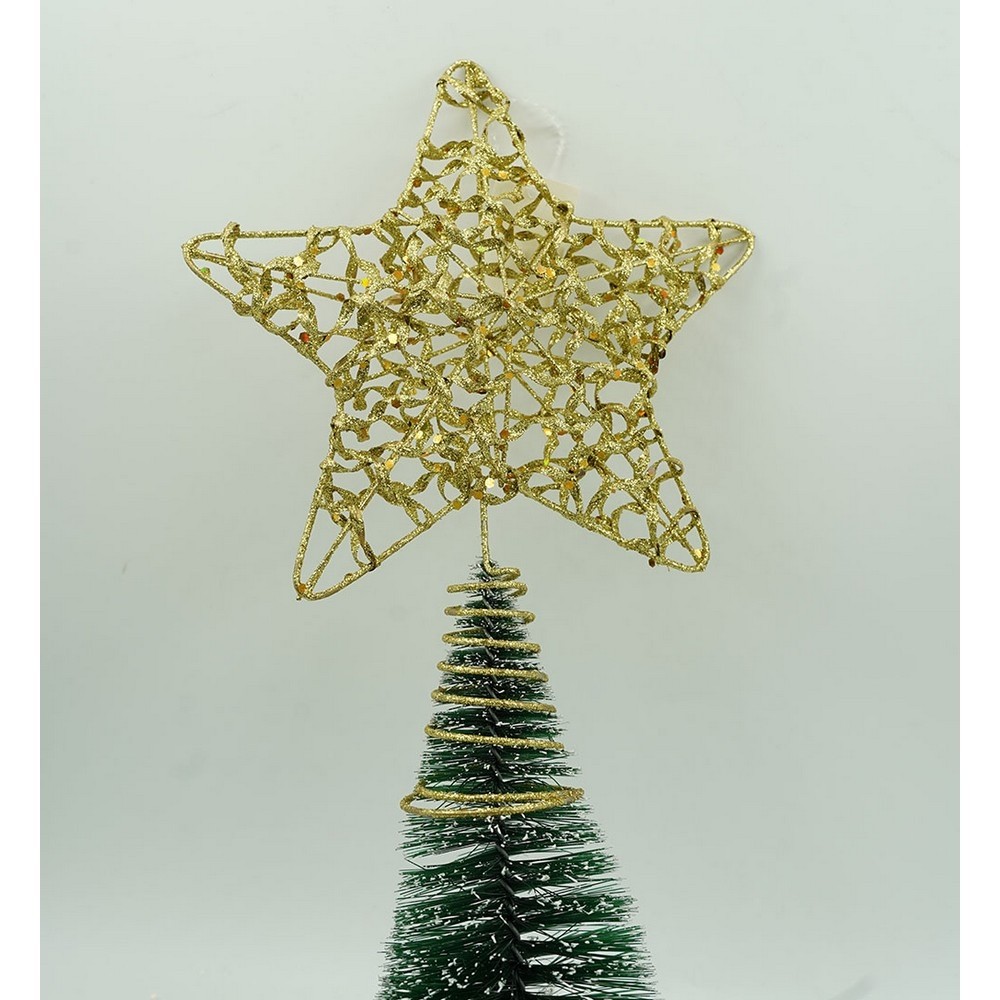 Varf decorativ de brad, Auriu, in forma de Stea, design cu paiete, din Plastic/Metal, 18 cm x 23 cm, Interior/Exterior,  [9]