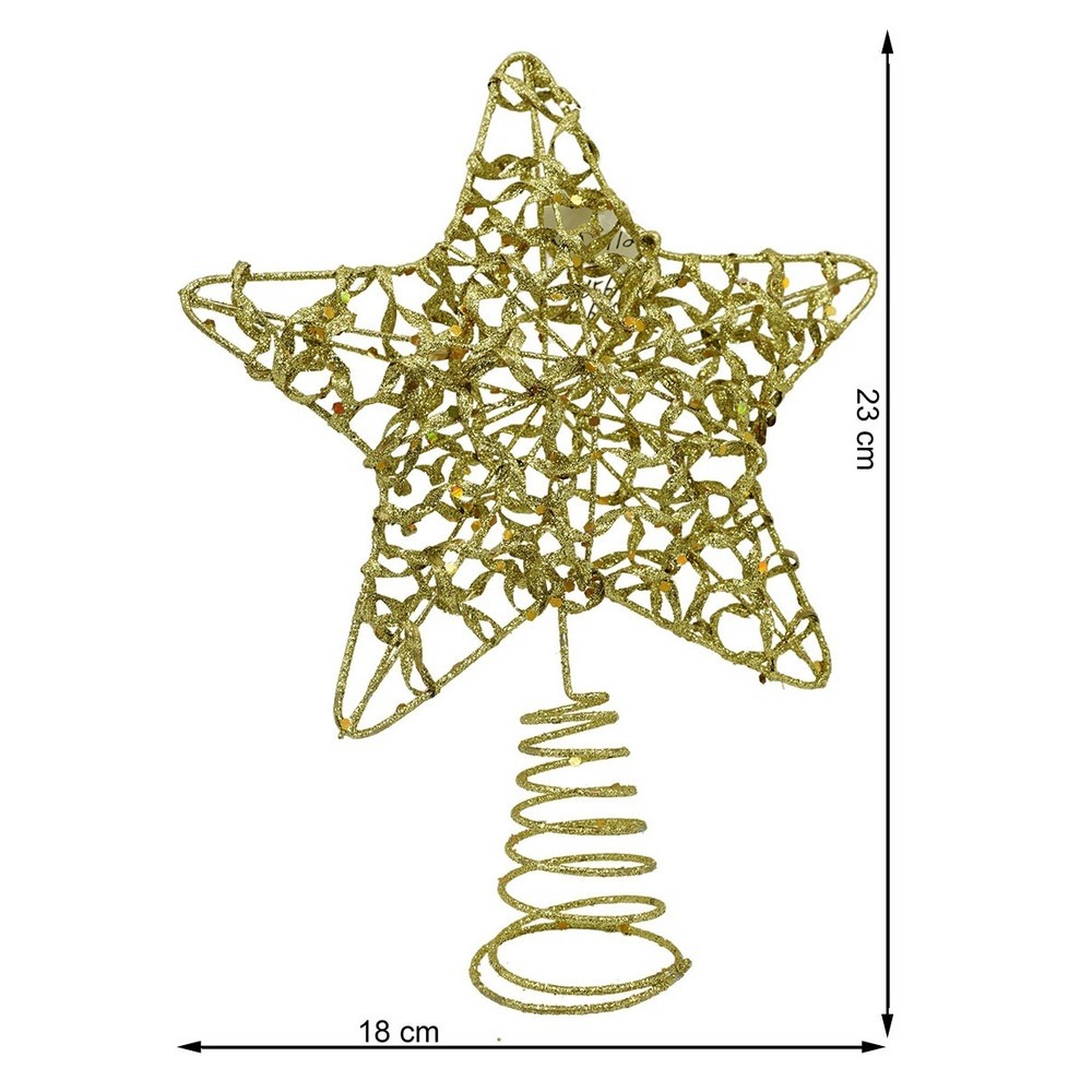 Varf decorativ de brad, Auriu, in forma de Stea, design cu paiete, din Plastic/Metal, 18 cm x 23 cm, Interior/Exterior,  [11]