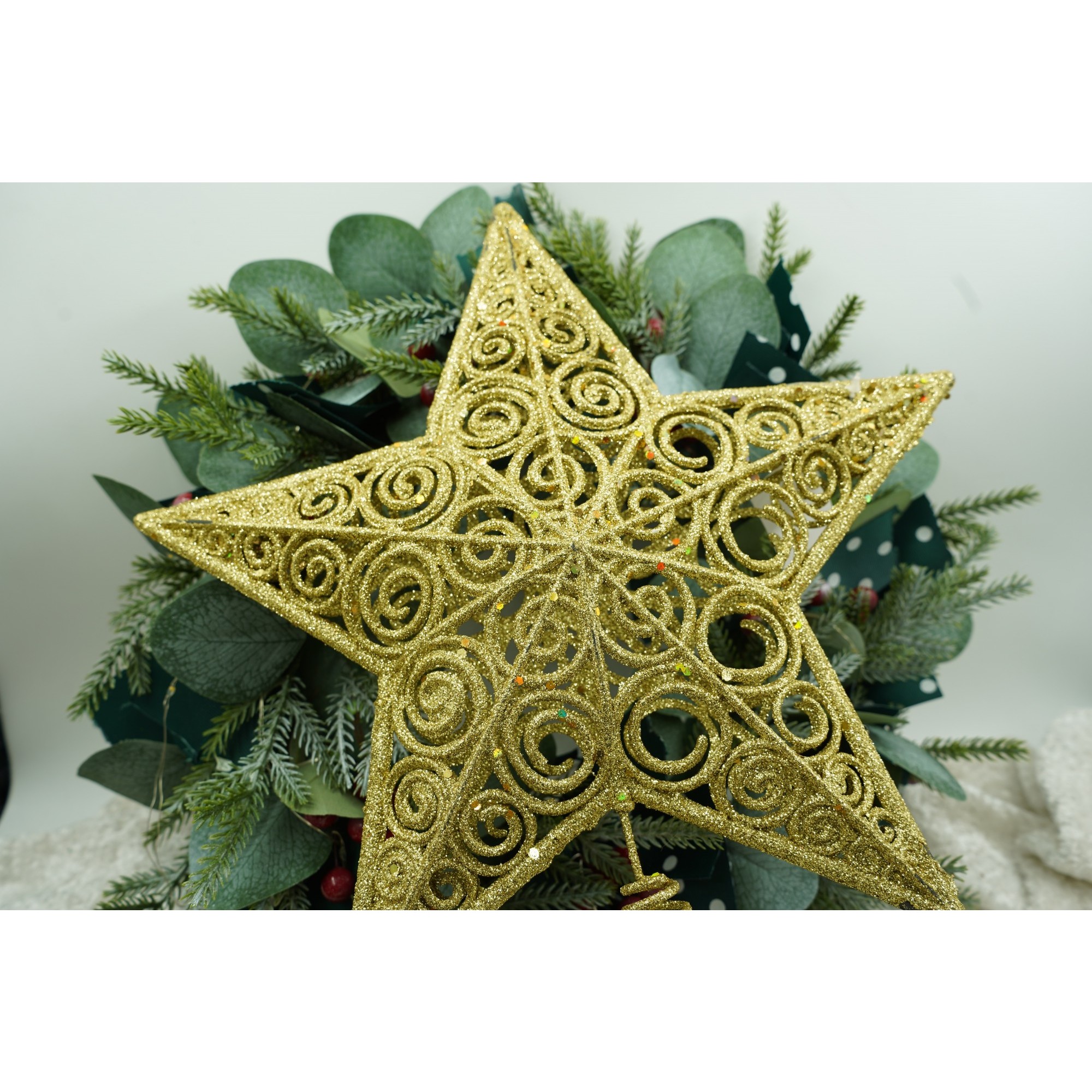 Varf decorativ de brad, Auriu, in forma de Stea, design spiralat, din Plastic/Metal, 29 cm x 38 cm, Interior/Exterior,  [5]