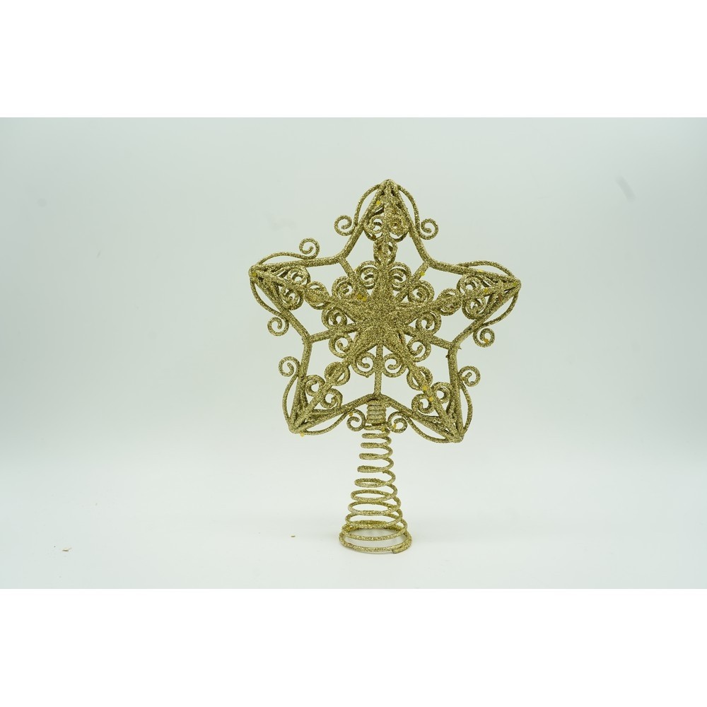 Varf decorativ de brad, Auriu, in forma de Stea, design forjat, din Plastic/Metal, 14.5 cm x 20 cm, Interior/Exterior,  [8]