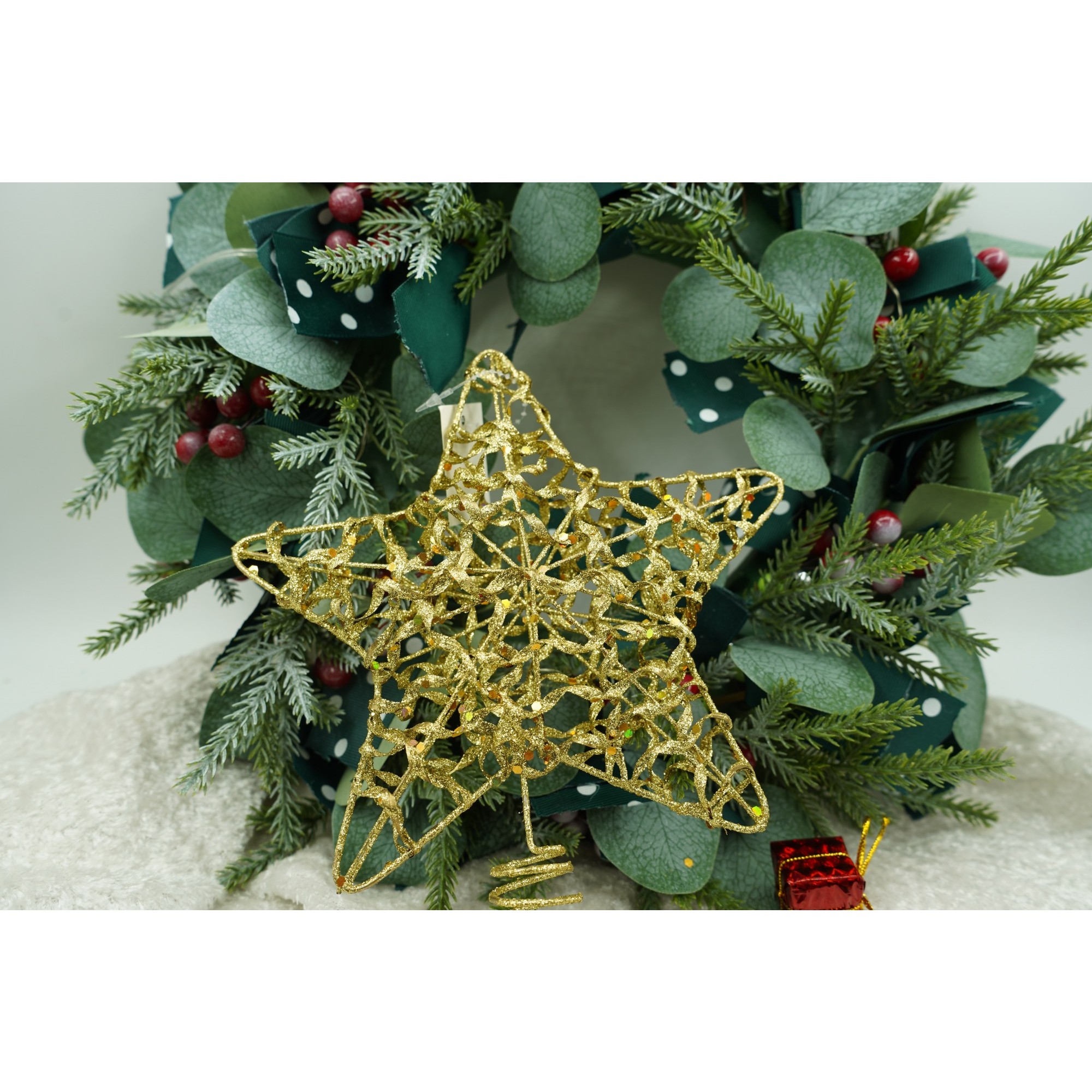 Varf decorativ de brad, Auriu, in forma de Stea, design cu paiete, din Plastic/Metal, 18 cm x 23 cm, Interior/Exterior,  [3]