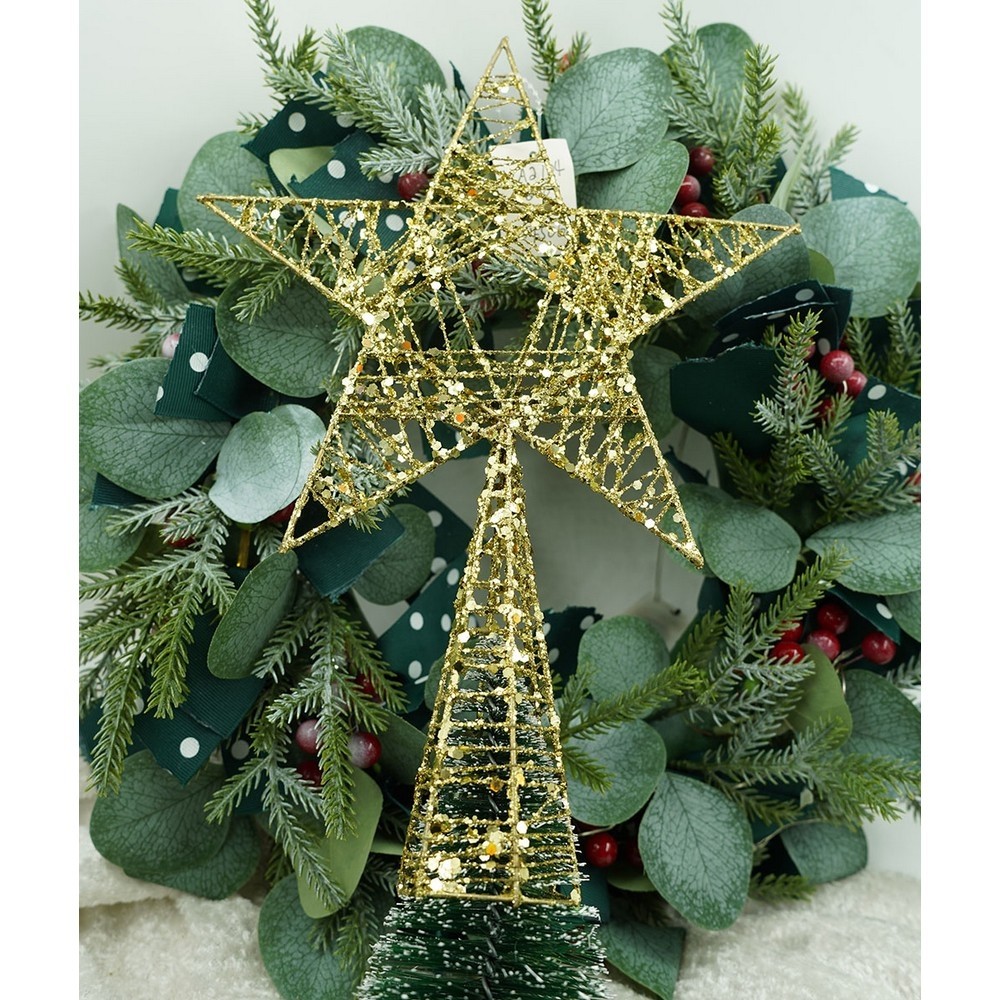 Varf decorativ de brad, Auriu, in forma de Stea, infasurata, din Plastic/Metal, 20 cm x 28 cm, Interior/Exterior,  [7]