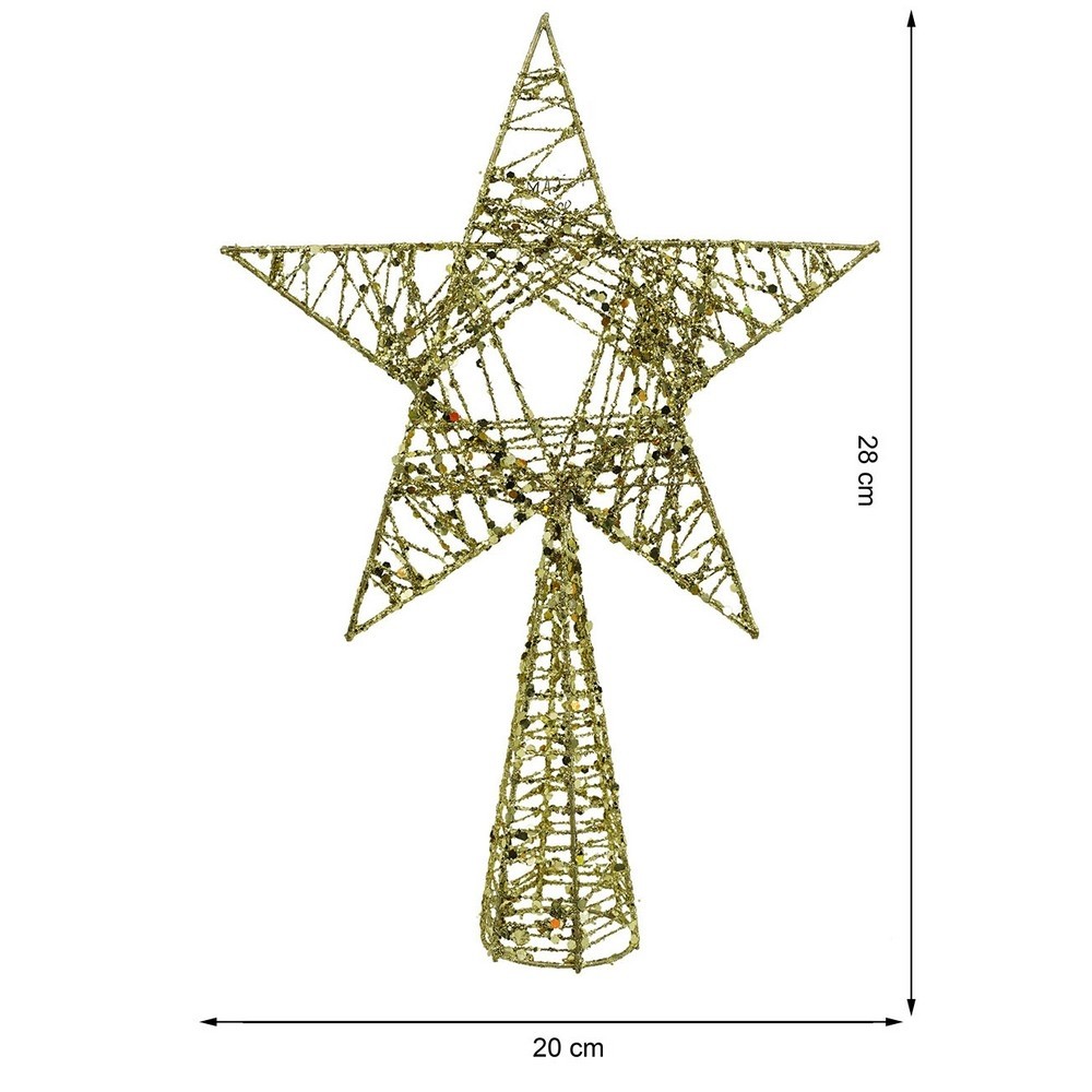Varf decorativ de brad, Auriu, in forma de Stea, infasurata, din Plastic/Metal, 20 cm x 28 cm, Interior/Exterior,  [11]