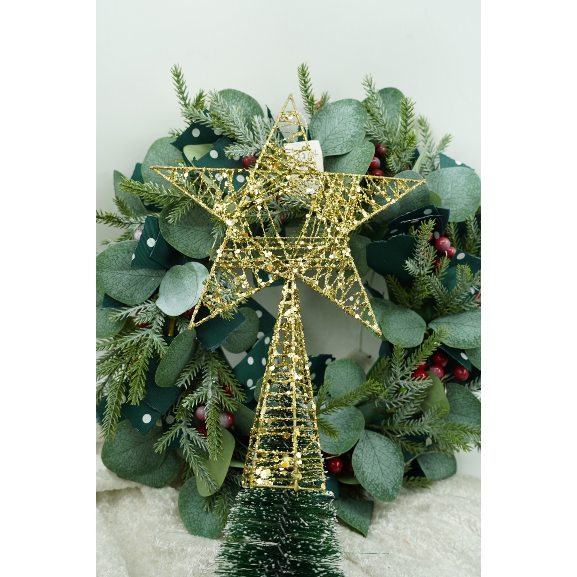 Varf decorativ de brad, Auriu, in forma de Stea, infasurata, din Plastic/Metal, 20 cm x 28 cm, Interior/Exterior,  [2]