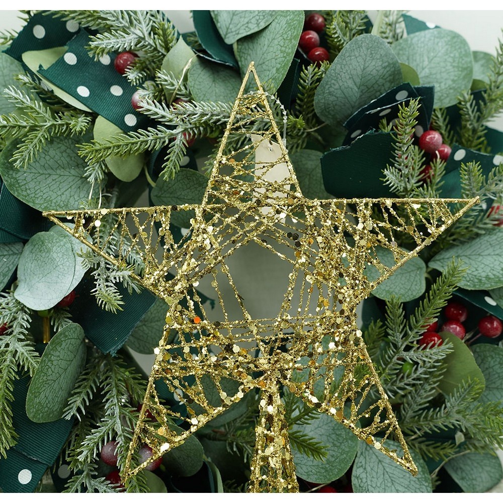Varf decorativ de brad, Auriu, in forma de Stea, infasurata, din Plastic/Metal, 20 cm x 28 cm, Interior/Exterior,  [9]