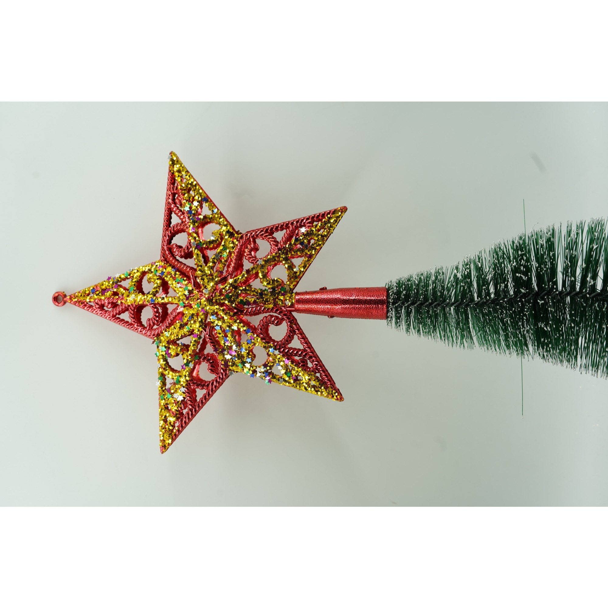 Varf decorativ de brad, Rosu/ Auriu, in forma de Stea, design spiralat, din Plastic, 19 cm x 21 cm, Interior/Exterior,  [2]
