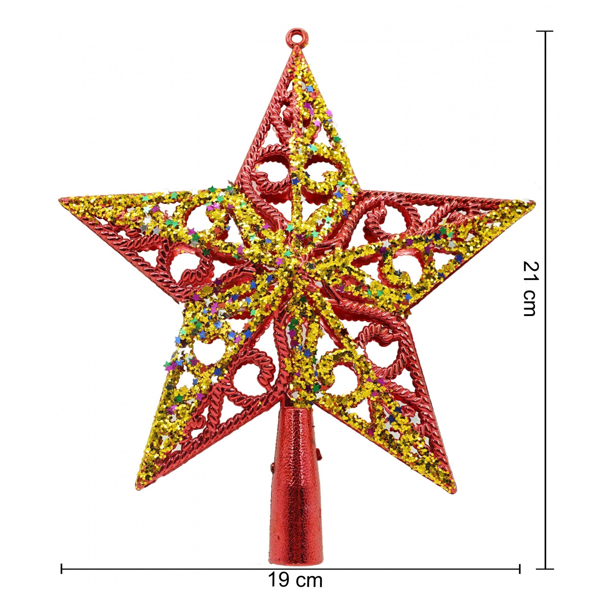 Varf decorativ de brad, Rosu/ Auriu, in forma de Stea, design spiralat, din Plastic, 19 cm x 21 cm, Interior/Exterior,  [3]