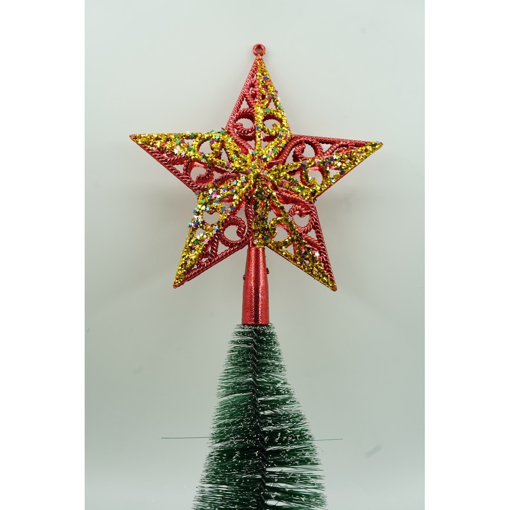 Varf decorativ de brad, Rosu/ Auriu, in forma de Stea, design spiralat, din Plastic, 19 cm x 21 cm, Interior/Exterior,  [4]