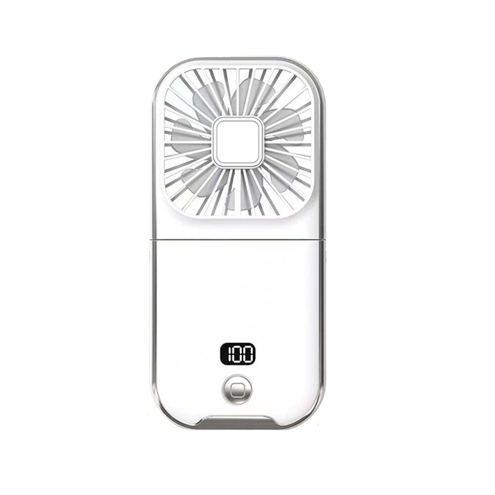 Electronice - Ventilator Portabil , 3 in 1, de Mana, de Gat, de Birou, 16.7 x 8 x 1.9 cm, 3 Trepte de Viteza, Incarcare USB, Pliabil, Afisaj Digital, Suport Telefon, Alb