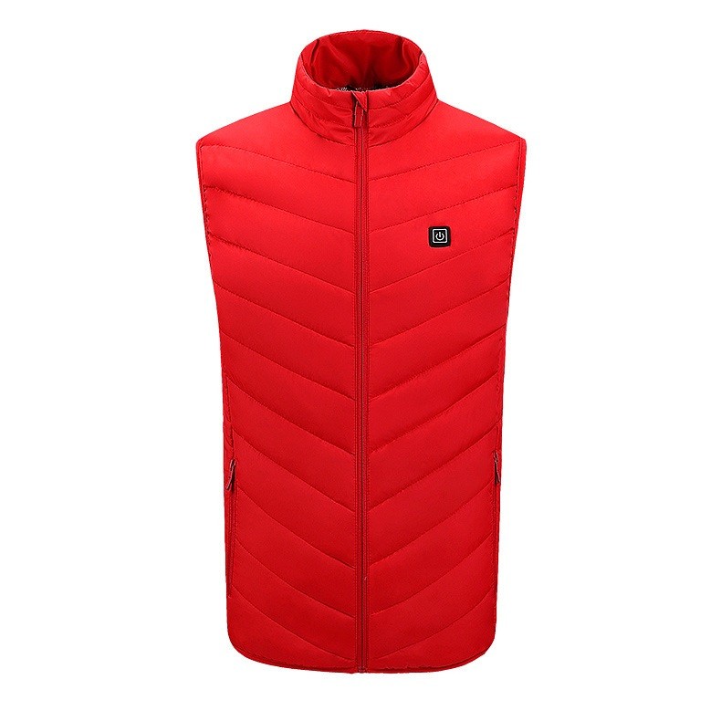 ✨TOATE PRODUSELE✨ - Vesta cu Incalzire, , Unisex, 2 Zone de Incalzire, Umplutura Bumbac, 3 Trepte de Temperatura, Incarcare USB, Rosu, 45 - 50 kg, Marime M